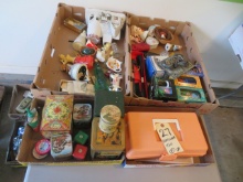 Metal collector tins, figurines, etc.