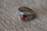 SILVER NATIVE AMERICAN CORAL RING!