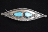 NATIVE AMERICAN STERLING TURQUOISE HAIR BARRETTE!