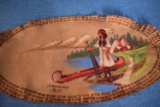 SIGNED INDIAN PAINTING ON 17 IN. LEATHER!