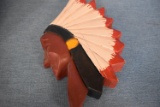 INDIAN HEAD WOOD CARVING 15 INCH!