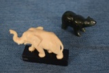 CARVED JADE BEAR & BONE/IVORY ELEPHANT!