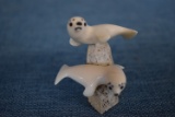 SIGNED CARVED SEALIONS ON WALE BONE MOUNT!