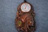 METAL INDIAN HEAD THERMOMETER/BAROMITER1