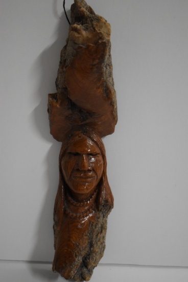 NATIVE AMERICAN SIGNED WOOD CARVING 8"!