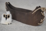 WOODEN BARK CANOE W/POLISHED OWL 14 IN.!