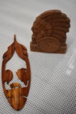 WOODEN FEATHER AND INDIAN CHIEF BOOKEND!