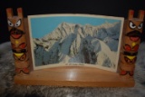 TOTEM POLE PHOTO FRAME W/MT MCKINLEY POSTCARD!