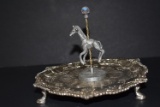 INTRICATE SILVER TRAY WITH CAROUSEL HORSE!