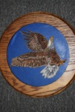 EAGLE PICTURED ON 12 IN. WOOD ROUND HANDMADE!