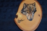 SIGNED PENCIL DRAWING OF WOLF ON WOOD!