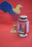 WOODEN 14 IN. ROOSTER AND 8 IN. METAL LANTERN!