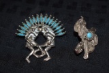 TURQUOISE AND SILVER BOLO TIE CLIP & WESTERN PIN!