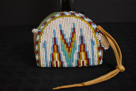 NATIVE AMERICAN BEADED COIN PURSE 4 INCH!