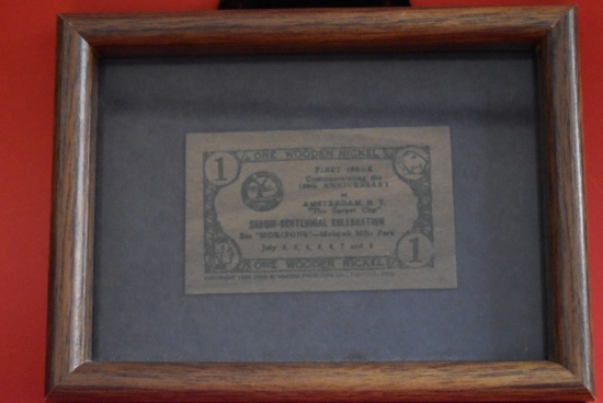 VINTAGE 1936 WOODEN NICKEL CERTIFICATE FRAMED!