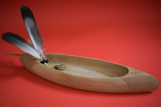 WOOD CANOE HAND CARVED 10"!