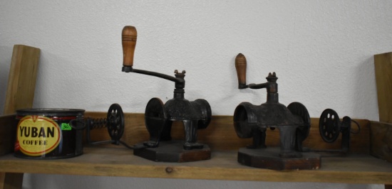 ANTIQUE COFFEE GRINDERS & CAN!!!