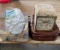 Sewing basket, ironing board, suitcases