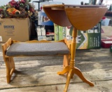 Small bench and small drop leaf table