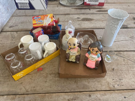 Cups, knickknacks, vase, misc.