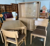 Mid Century Table - drop leaf w/3 leaves, 4 chairs and hutch