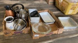 Tea kettle, coffee pots, bowls, pans -1 enamelware