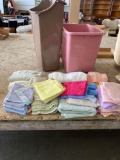 Laundry basket, washcloths, towels, trashcan