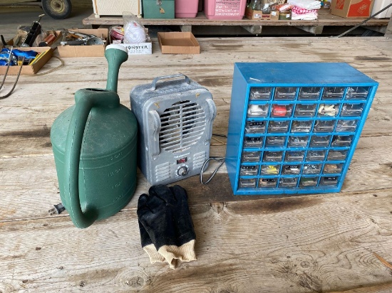 Organizer w/ hardware, watering can, heater