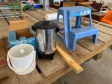 Stepstool, ice bucket, percolator