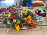 Artificial flowers, boxes, wreath