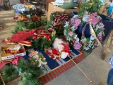 Christmas decor, rug, wreaths, swags, tree w/tote