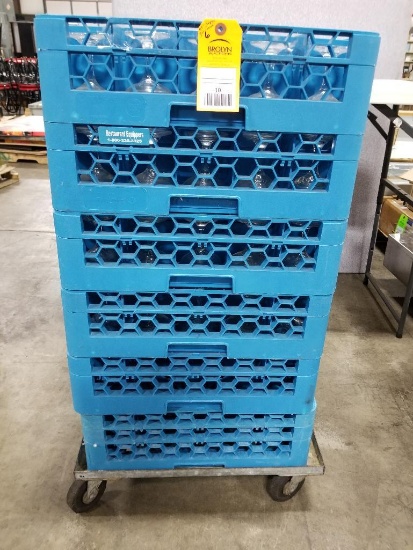 Qty 6 - glass racks with rolling carrier cart.