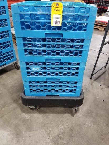 Qty 4 - glass racks with rolling carrier cart.