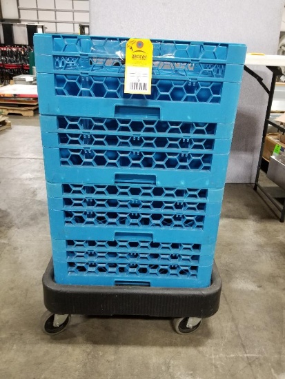 Qty 4 - glass racks with rolling carrier cart.