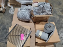 Assorted RV parts. Lot of Roll-Up Stainless Sink Racks, Fabric Rolls and Patterned Upholstery Fab...