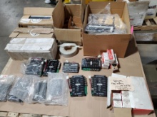 Assorted RV parts. RVM CPU Switching Units, TrueAir Thermostats, P&S 2629-W Switches and Fans.