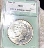 1926-D Silver Peace Dollar NTC - MS62
