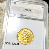 1886 $5 Gold Half Eagle NGC - MS64