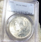 1922 Silver  Peace Dollar PCGS - MS63