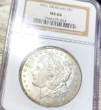 1921 Morgan Silver Dollar NGC - MS64