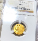 1929 $2.50 Gold Quarter Eagle NGC - MS63