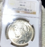 1925 Silver Peace Dollar NGC - MS63