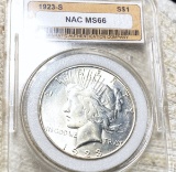 1923-S Silver Peace Dollar NAC - MS66