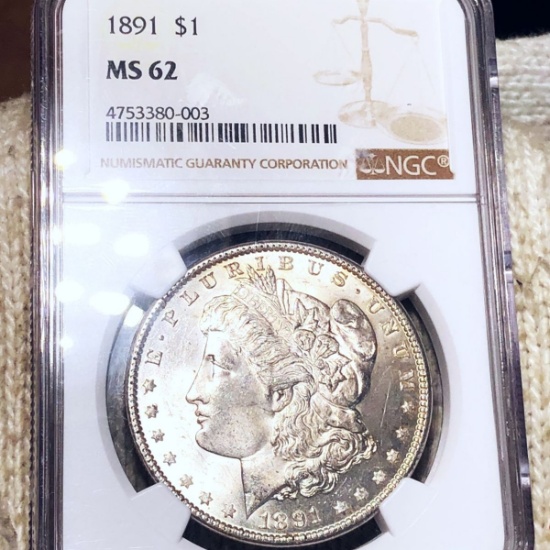 1891 Morgan Silver Dollar NGC - MS62