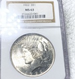 1922 Silver Peace Dollar NGC - MS63