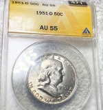 1951-D Franklin Half Dollar ANACS - AU55