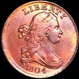 1804 Draped Bust Half Cent CLOSELY UNC RED