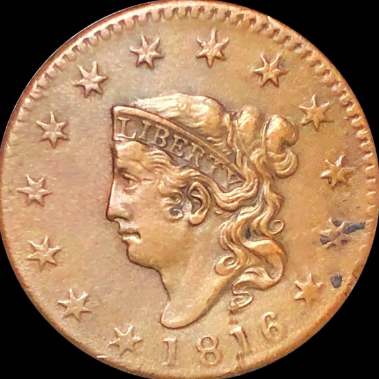 1816 Coronet Head Large Cent ABOUT UNCIRCULATED