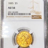 1885 $5 Gold Half Eagle NGC - AU58