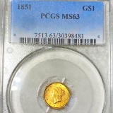 1851 Rare Gold Dollar PCGS - MS63